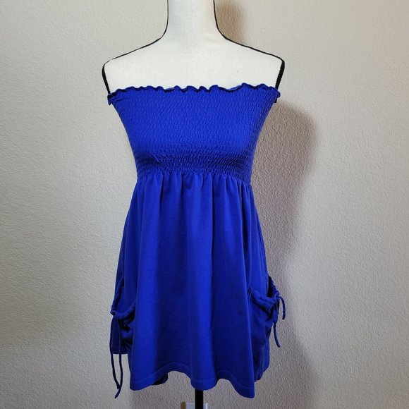 Other - Womens Sundresses Medium Large Cover-Up Dress Blue Tube Sleeveless Short Pockets